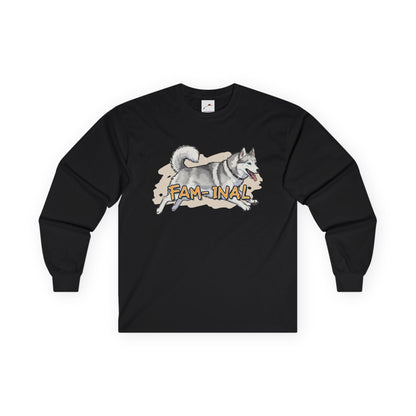 Black LuckeLadybug cute husky design long sleeve top with playful husky graphic and Fam-inal text
