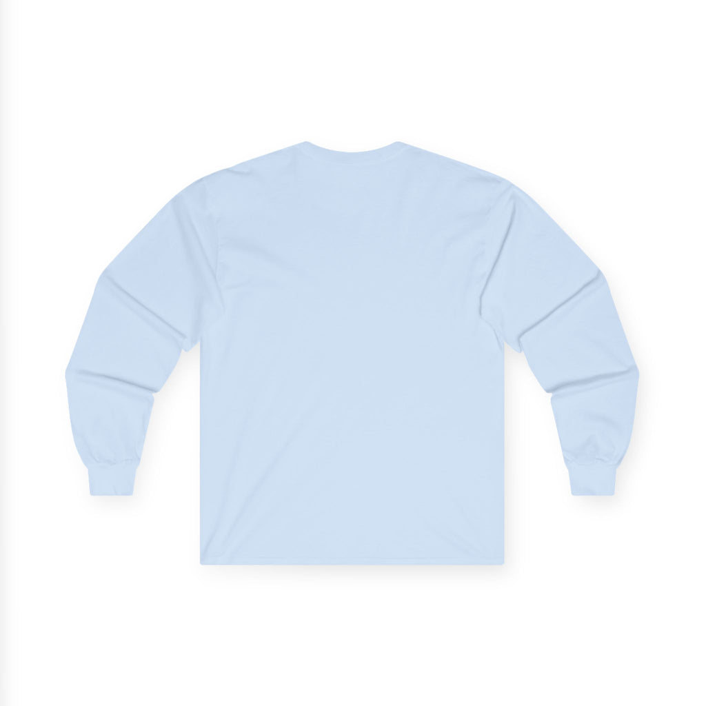 Light blue long-sleeve top from LuckeLadybug shown from back without visible design featuring cute husky design long sleeve top