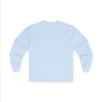 Light blue long-sleeve top from LuckeLadybug shown from back without visible design featuring cute husky design long sleeve top