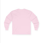 Back view of a pink cute husky design long sleeve top by LuckeLadybug with ribbed cuffs