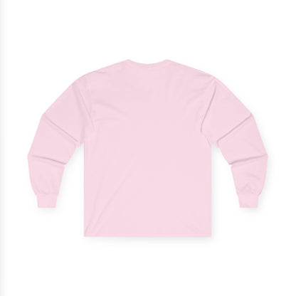 Back view of a pink cute husky design long sleeve top by LuckeLadybug with ribbed cuffs