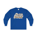 Blue cute husky design long sleeve top by LuckeLadybug with playful husky and FAM-INAL text