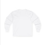 White long sleeve top by LuckeLadybug showcasing the back view of the cute husky design long sleeve top