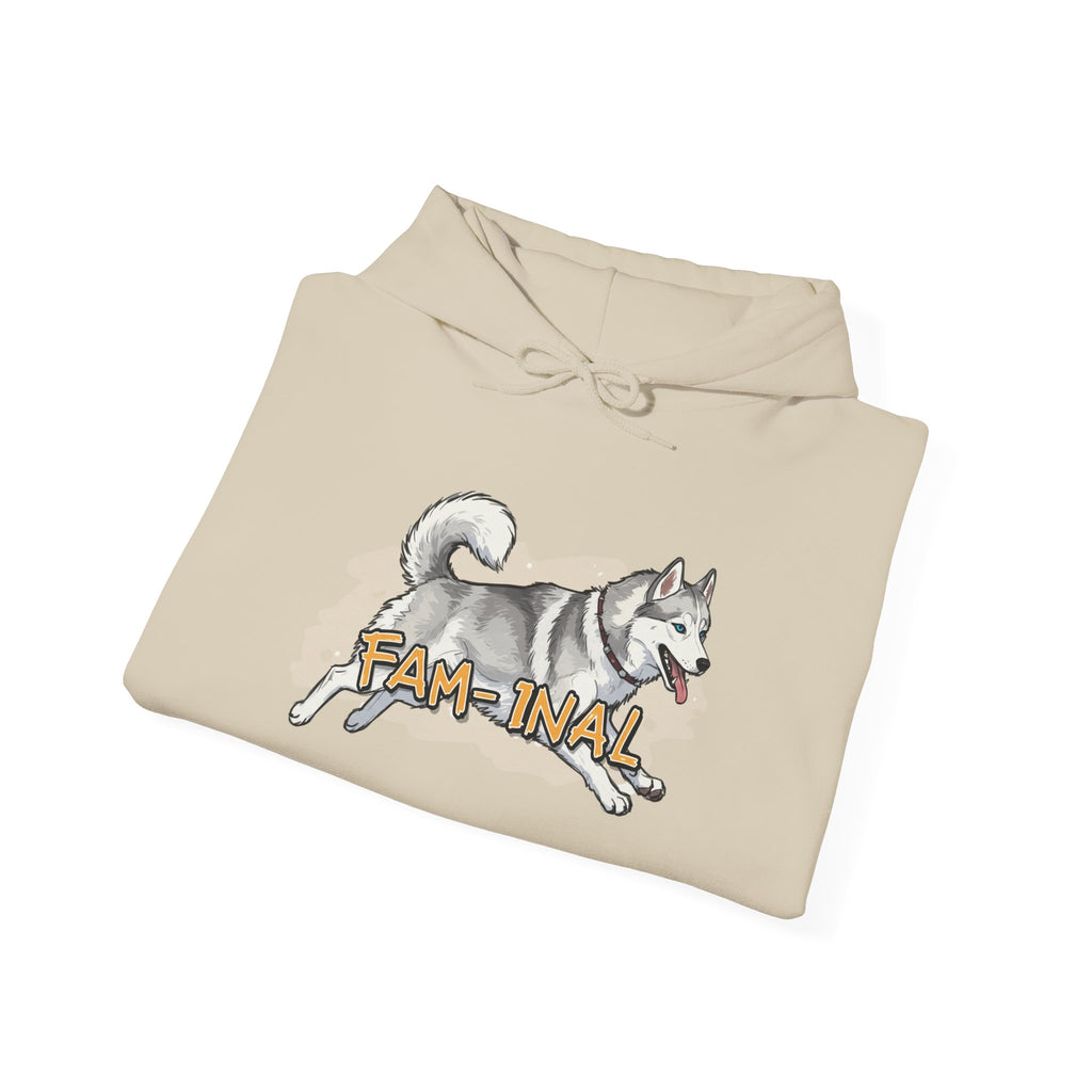 LuckeLadybug beige hoodie with cute husky print pullover and playful dog graphic