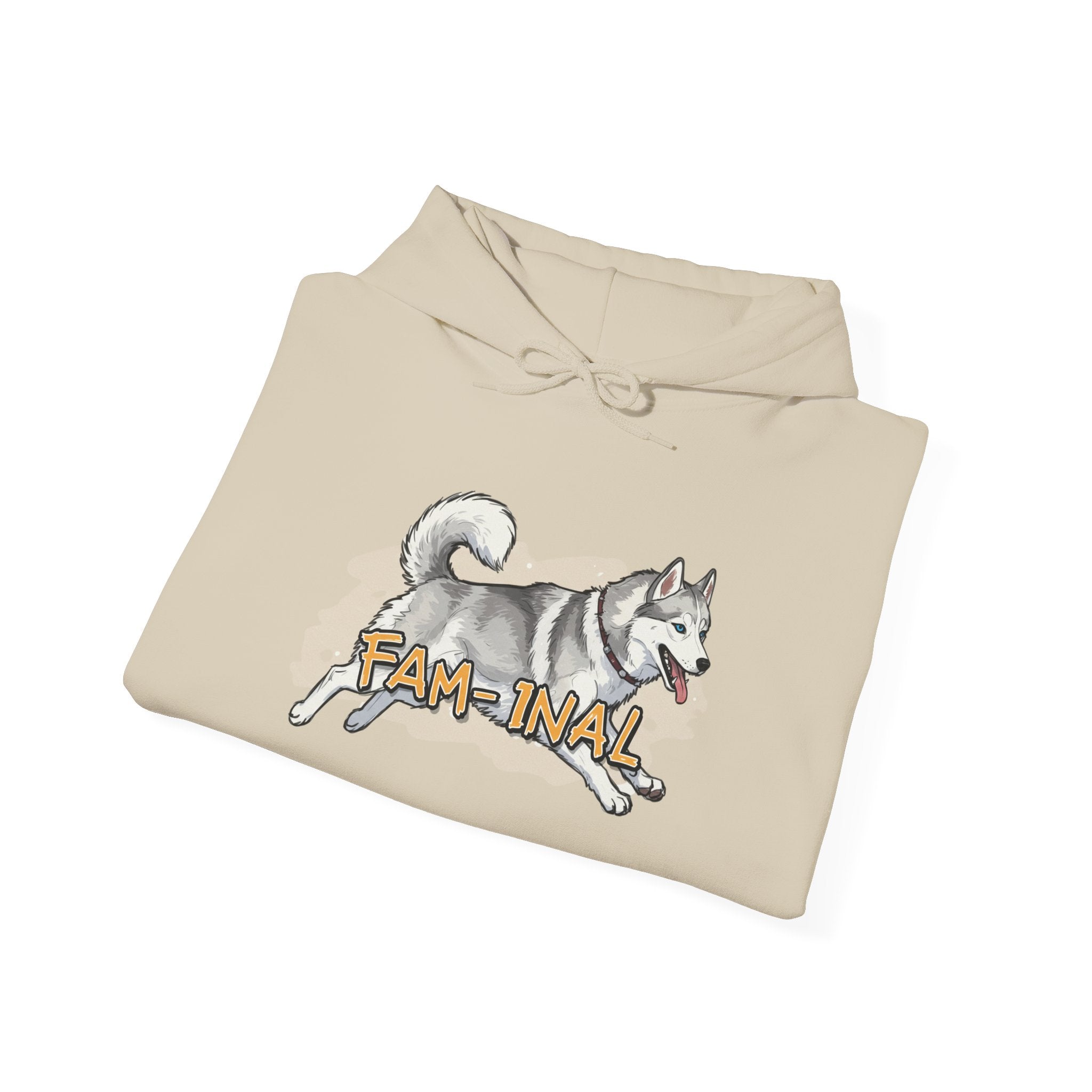 LuckeLadybug beige hoodie with cute husky print pullover and playful dog graphic