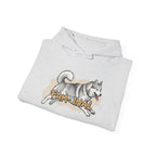 LuckeLadybug gray hoodie with cute husky print pullover design and FAM-INAL text