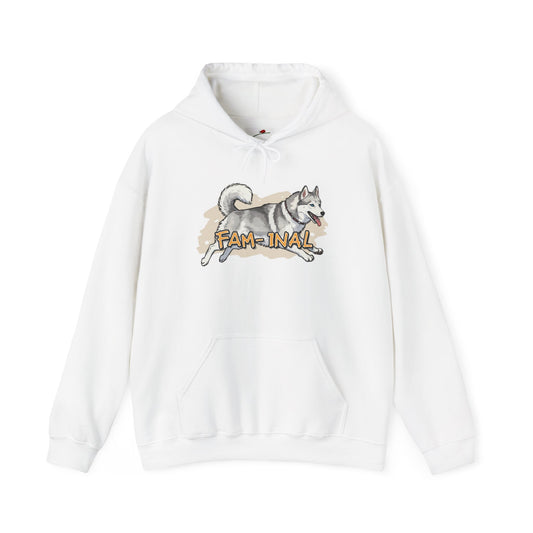 White LuckeLadybug hoodie with cute husky print pullover and front kangaroo pocket