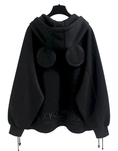 Black cute oversized hooded coat for women featuring unique design and comfortable fit