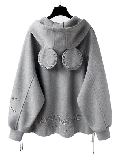 Cute oversized hooded coat for women in gray with unique back design and soft fabric