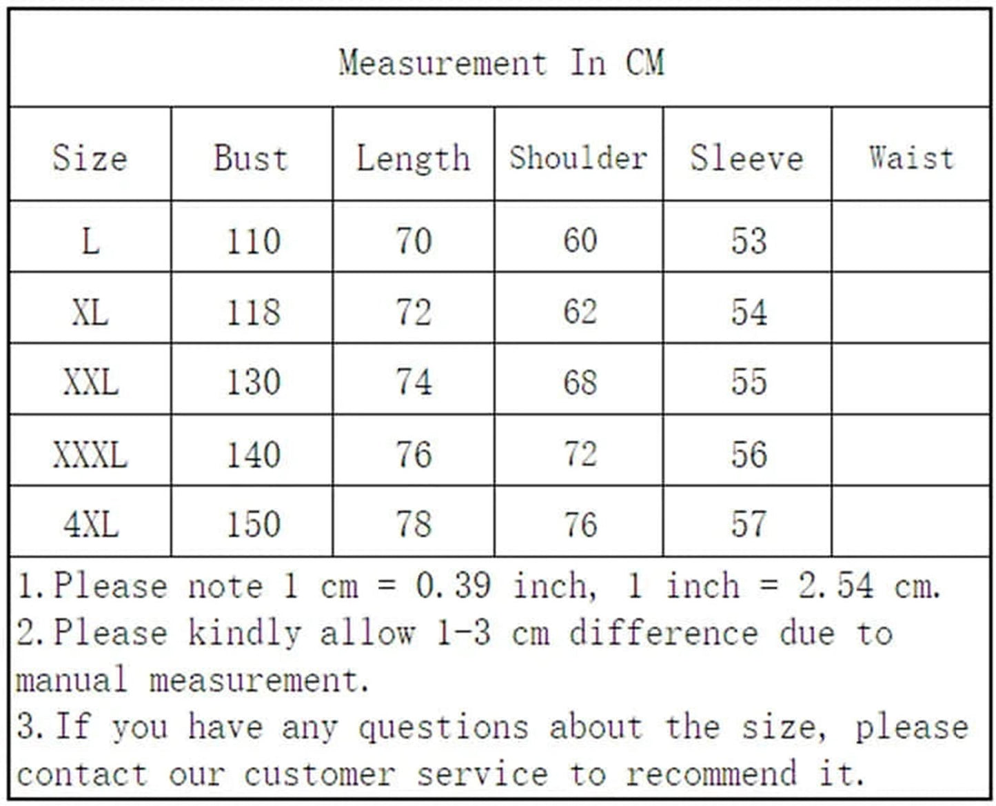 Size chart for LuckeLadybug cute oversized hooded coat for women, listing bust, length, shoulder, sleeve, and waist measurements