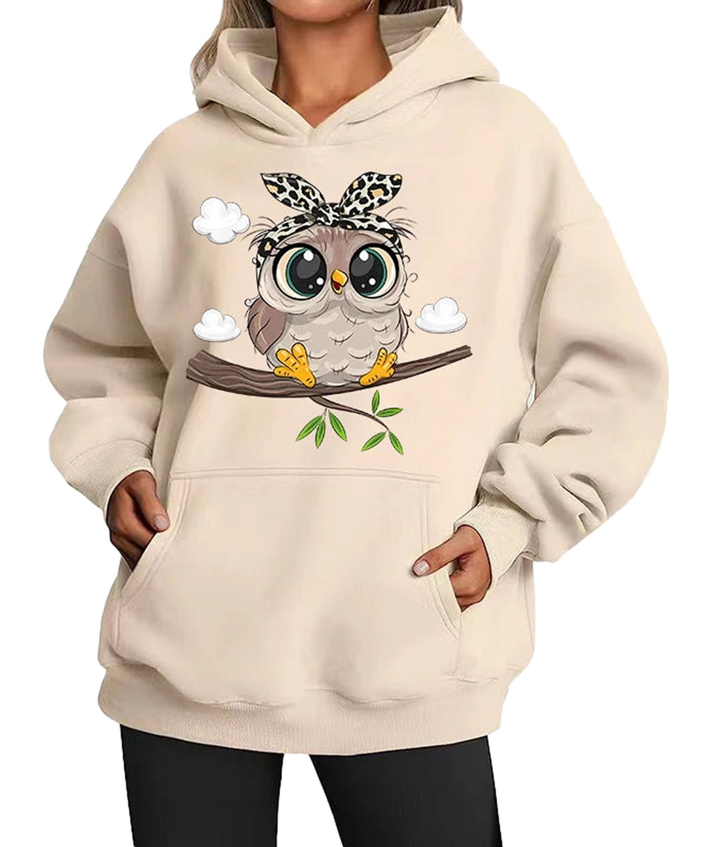 Cute owl hoodie for women featuring an adorable owl design on a cozy fabric