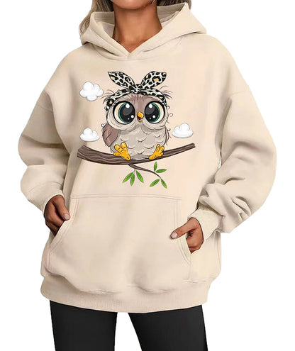 Cute owl hoodie for women featuring an adorable owl design on a cozy fabric