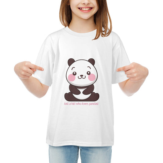 cute panda shirt for children with a smiling panda graphic on white t-shirt