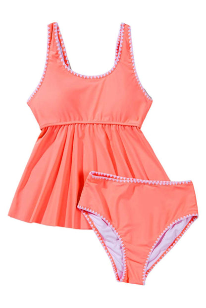 LuckeLadybug LLC cute summer tankini set with coral pink top and matching bottoms