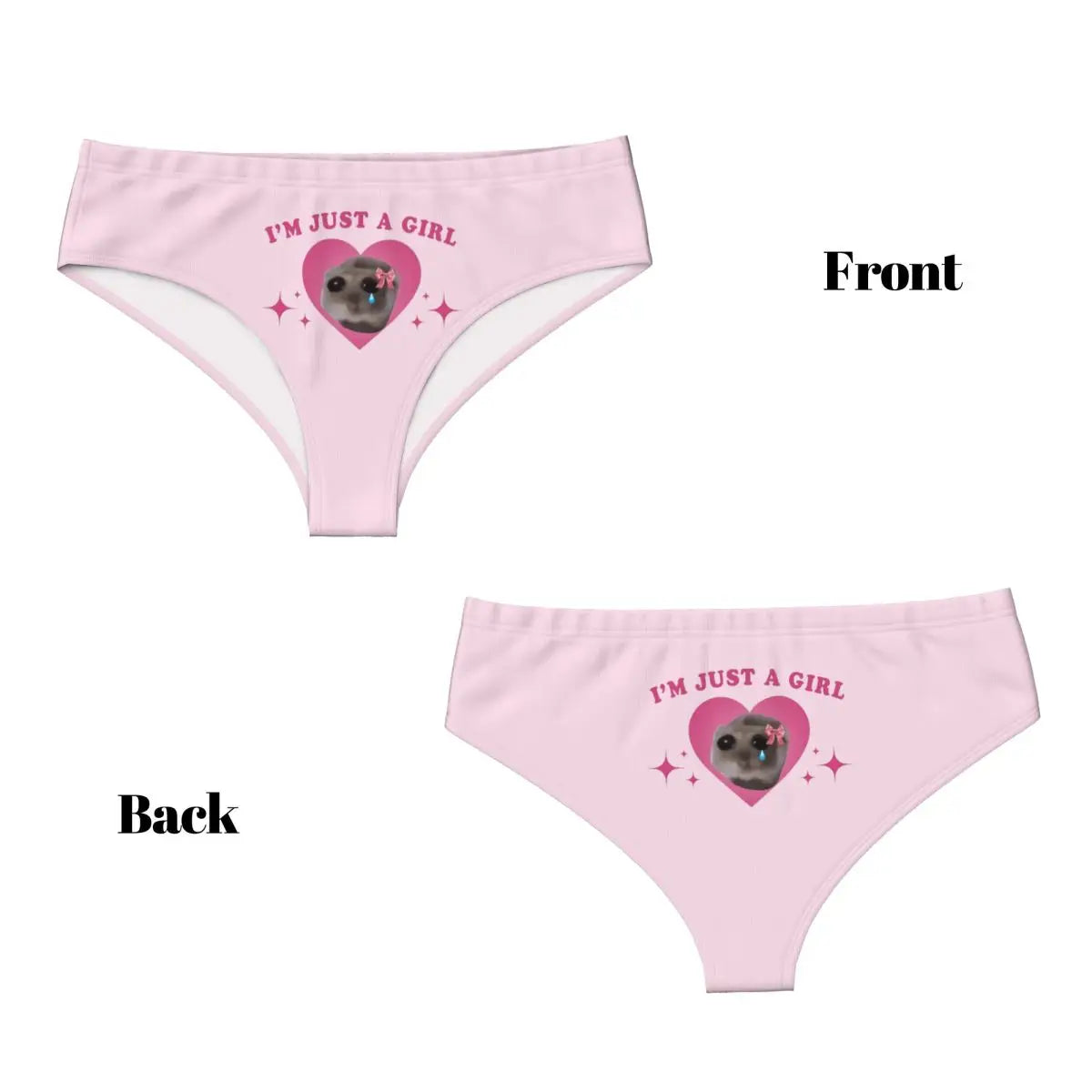 Cute women's underwear briefs from LuckeLadybug LLC featuring a fun front design and playful text