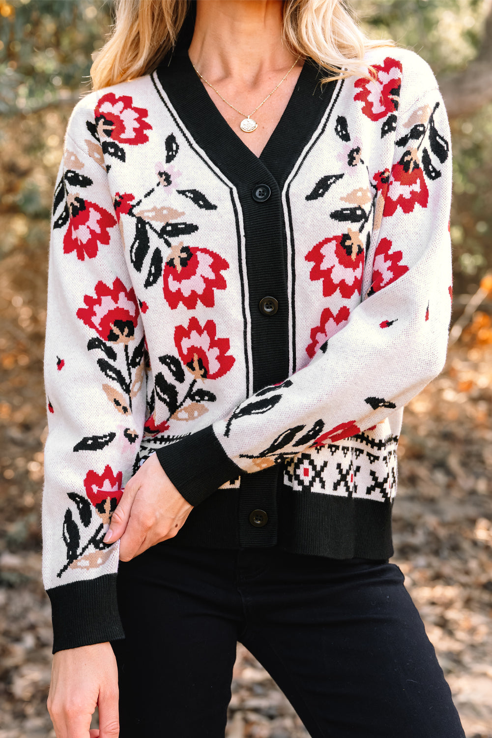 Dear-Lover Beige Floral Knit Cardigan For Chic Style