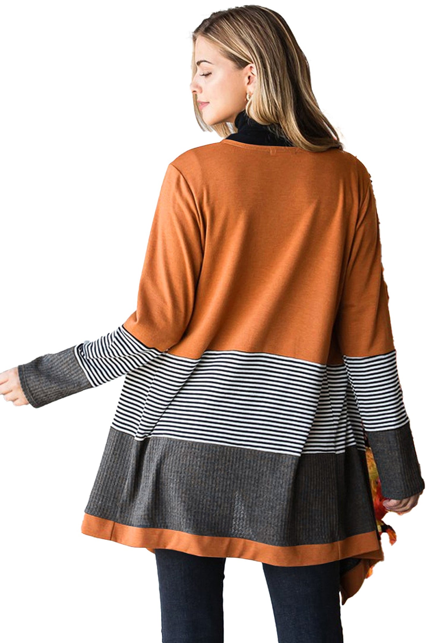 Orange Colorblock Cardigan For Chic Style