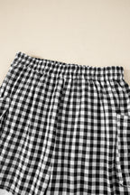 Black Gingham Lace Trim Shorts with Pouch Pockets