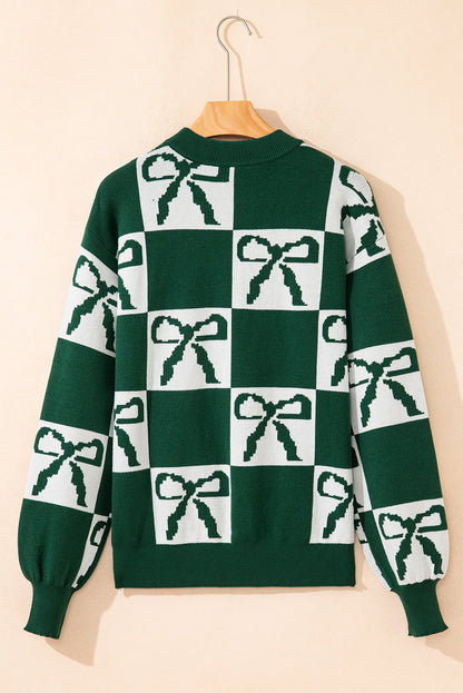 Blackish Green Checkered Sweater For Trendy Style