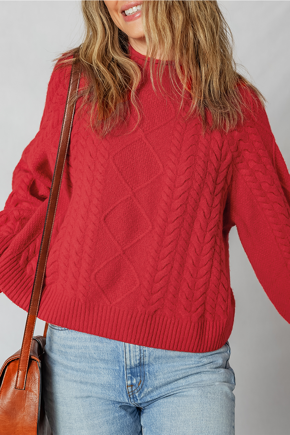 Fiery Red Cable Knit Sweater For Women