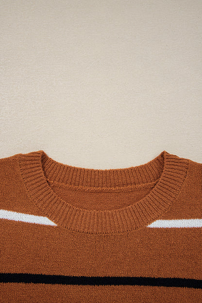 Brown Stripe Drop Shoulder Sweater