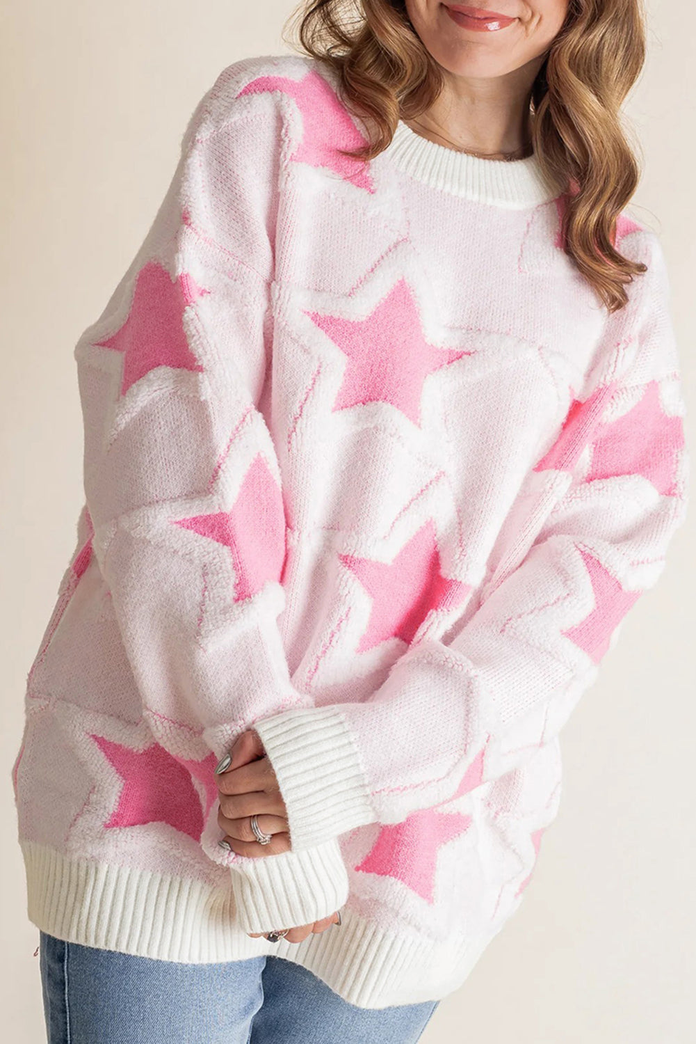 Pink Star Oversized Sweater For Cozy Style