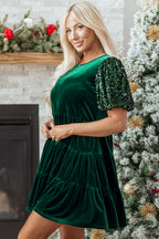 Emerald Green Velvet Mini Dress Puff Sleeves
