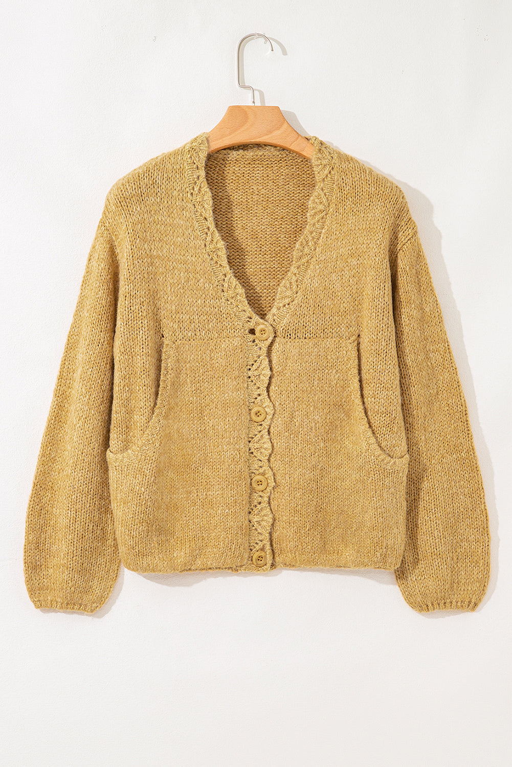 Light Beige Lantern Sleeve Cardigan