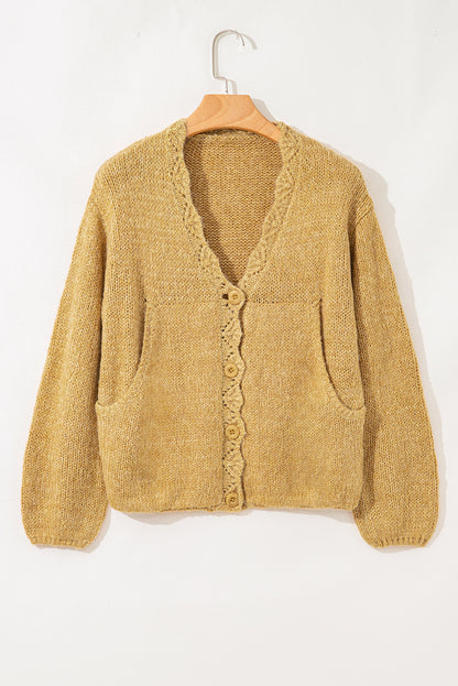 Light Beige Lantern Sleeve Cardigan