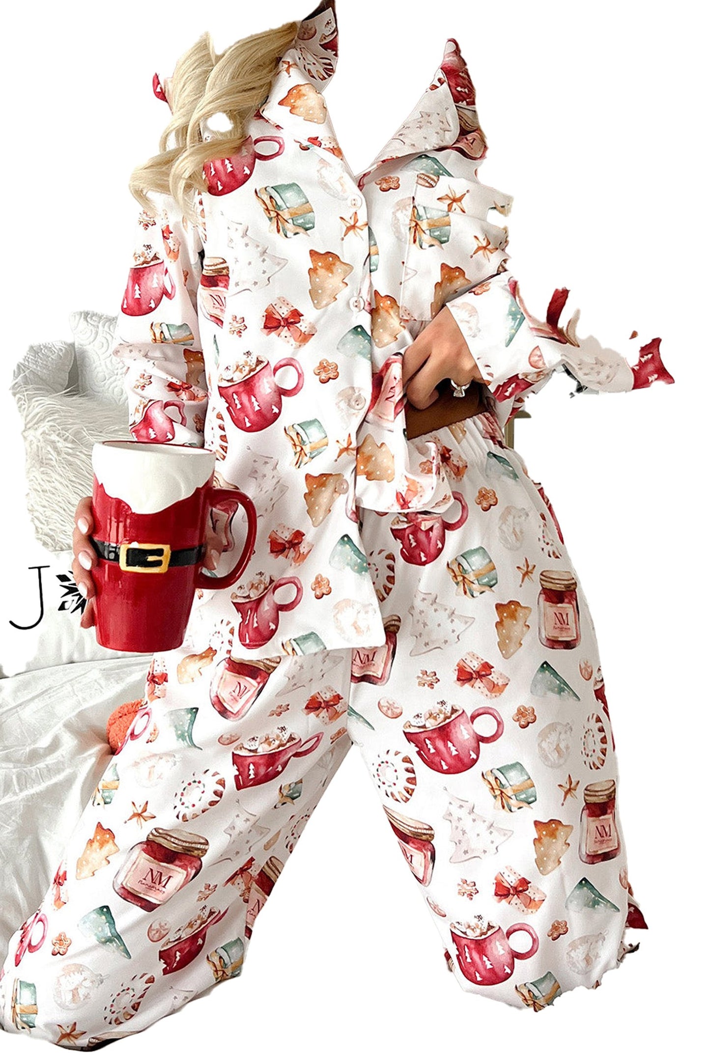 White Christmas Pajama Set For Cozy Nights