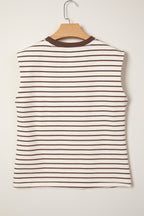 Camiseta sin mangas holgada con cuello redondo y ribete de canalé a rayas rojas