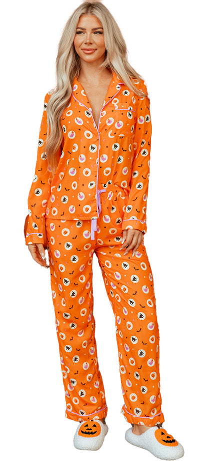 Orange Halloween Pajama Set For Women