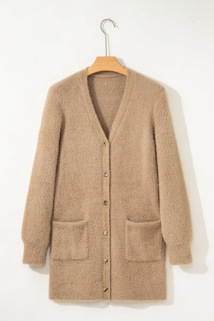 Dear-Lover Smoke Gray Fuzzy Cardigan For Cozy Style