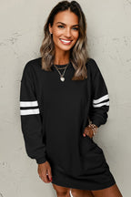 Red Varsity Sweatshirt Dress Cozy Pocketed Mini