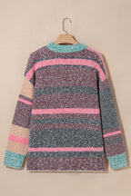 Multicolor Striped Open Front Cardigan