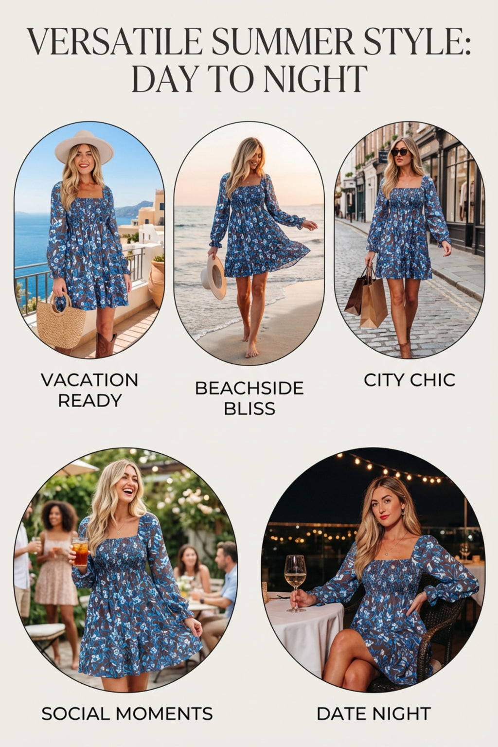 Blue Floral Smocked Dress Puff Sleeve Mini