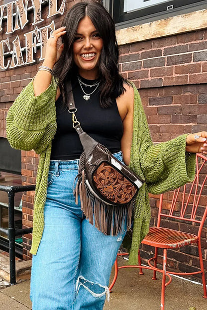 Green Oversized Crochet Cardigan
