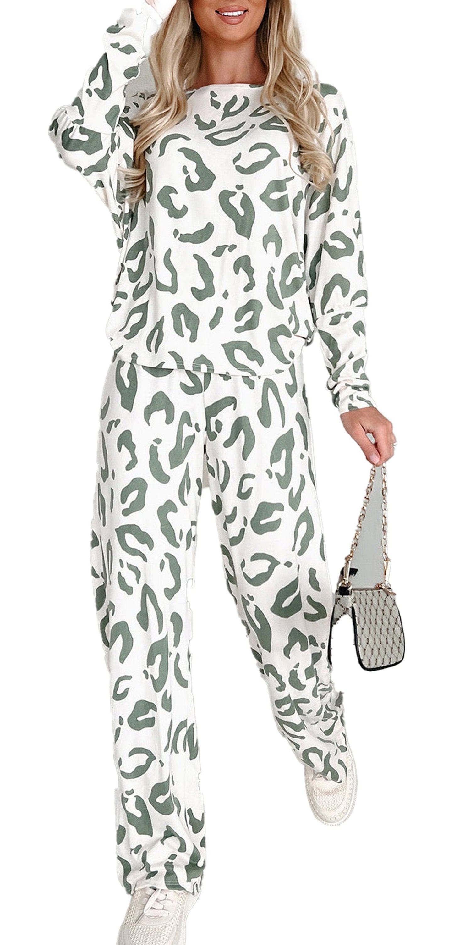 Beige Leopard Print Loungewear Set