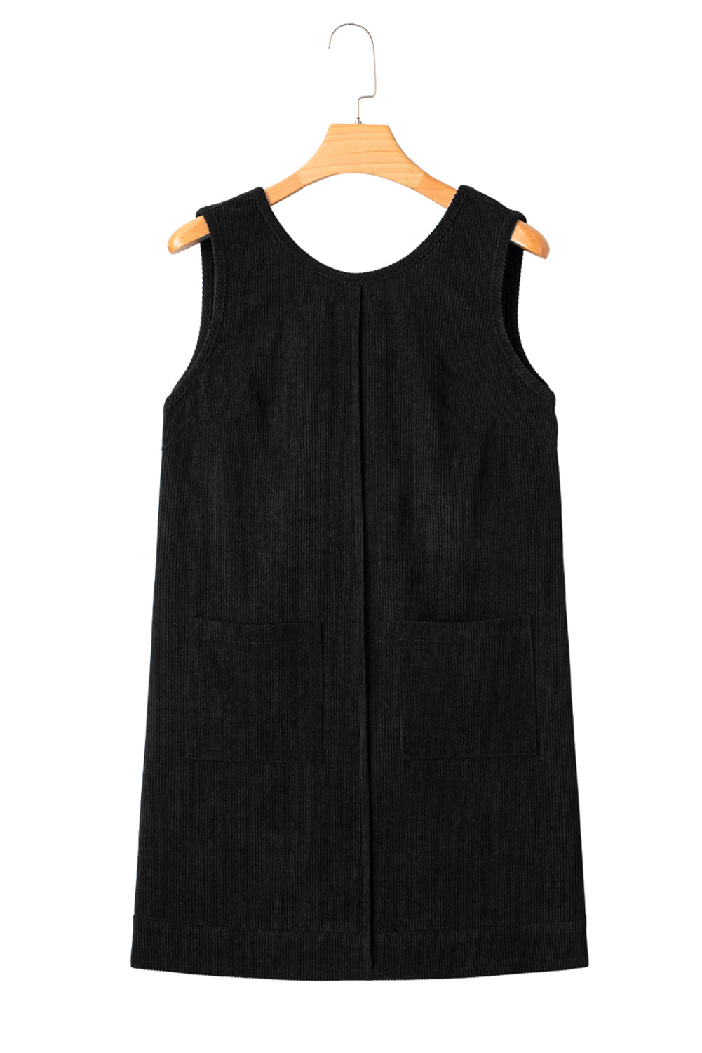 Black Corduroy Mini Dress With Pockets