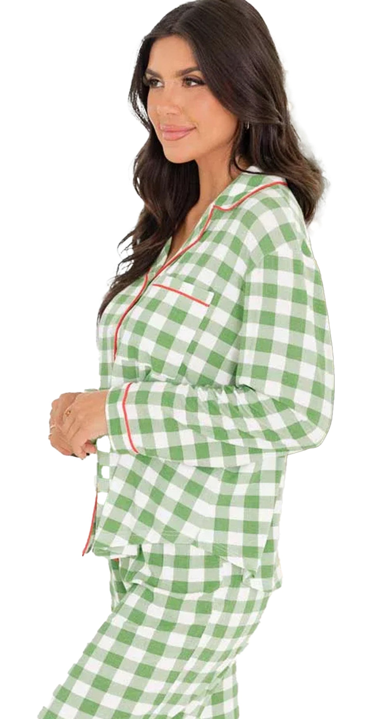 Light Green Plaid Christmas Pajamas Set