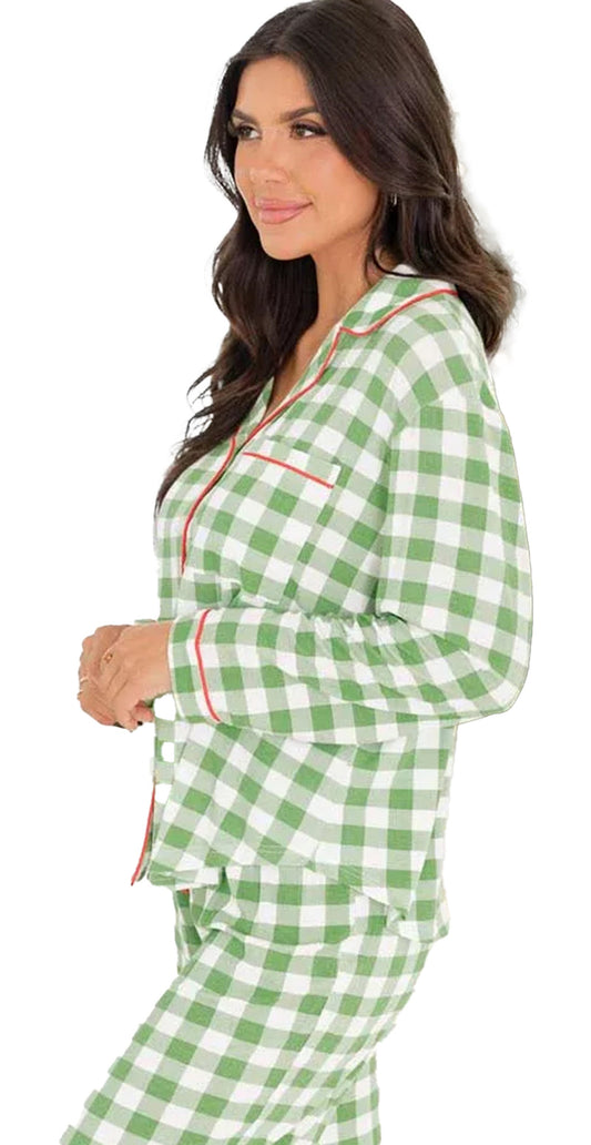 Light Green Plaid Christmas Pajamas Set