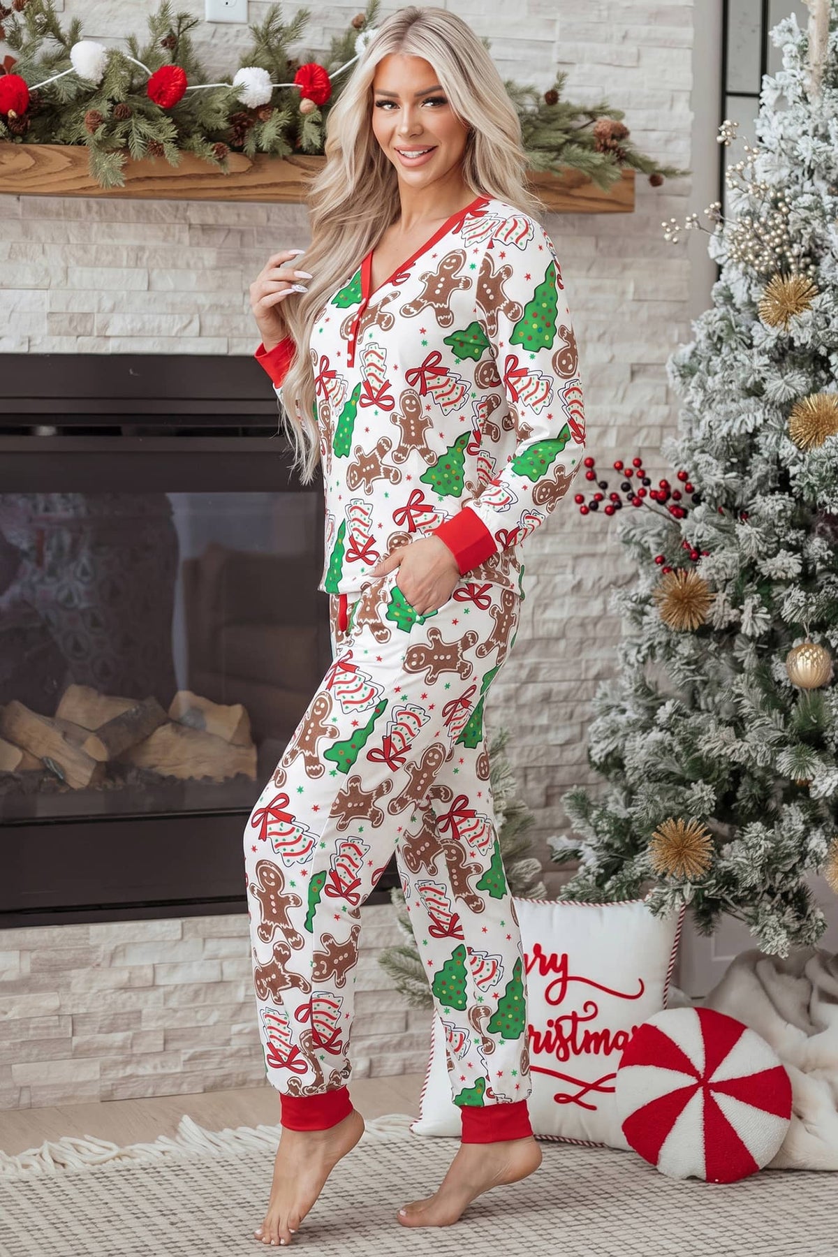Conjunto de salón navideño blanco para mujer