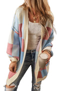 Light Blue Checkered Cardigan For Stylish Layers
