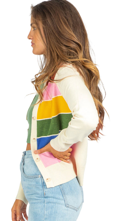 Colorful Stripe Button Front Cardigan