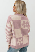 Brown Checkered Floral Sweater