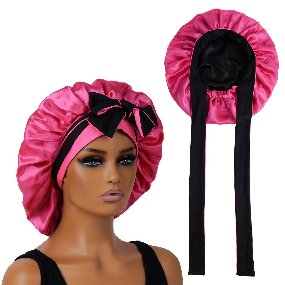 Double Layered Satin Sleep Bonnet With Bow