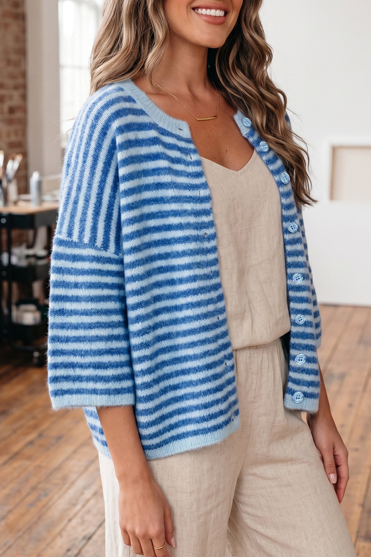 Cable Knit Cardigan Men in Striped Design