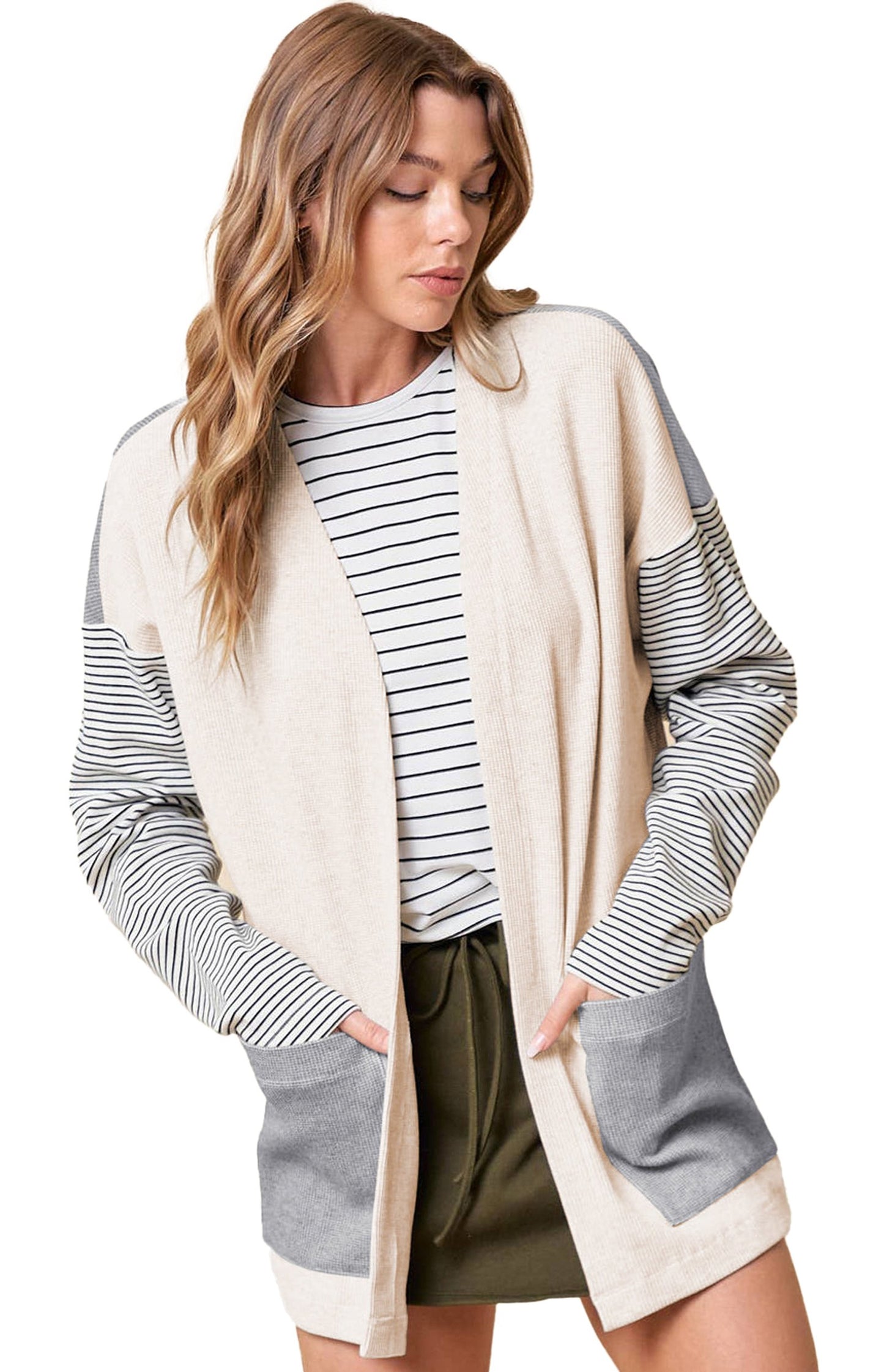 Black Stripe Colorblock Cardigan For Chic Style