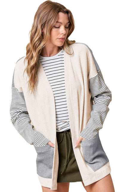 Black Stripe Colorblock Cardigan For Chic Style