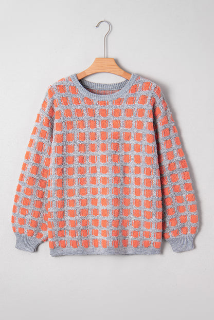 Pink Checkered Oversized Sweater